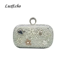 Новые вечерние сумки с бриллиантами цвета слоновой кости и жемчугом Модные женские свадебные/вечерние сумочки ручной работы