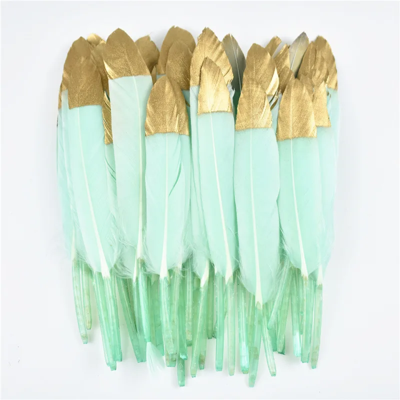 

Gold Dipped Mint Green Duck Feathers Goose Feathers for crafts 10-15CM/4-6inch Natural Feather Plumes for jewelry making Decor
