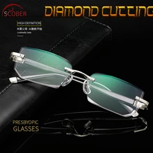 = SCOBER = благородные элегантные серые линзы с бриллиантами для мужчин и женщин без оправы очки для чтения+ 0,75+ 1+ 1,25+ 1,5+ 1,75+ 2+ 2,25 до+ 4
