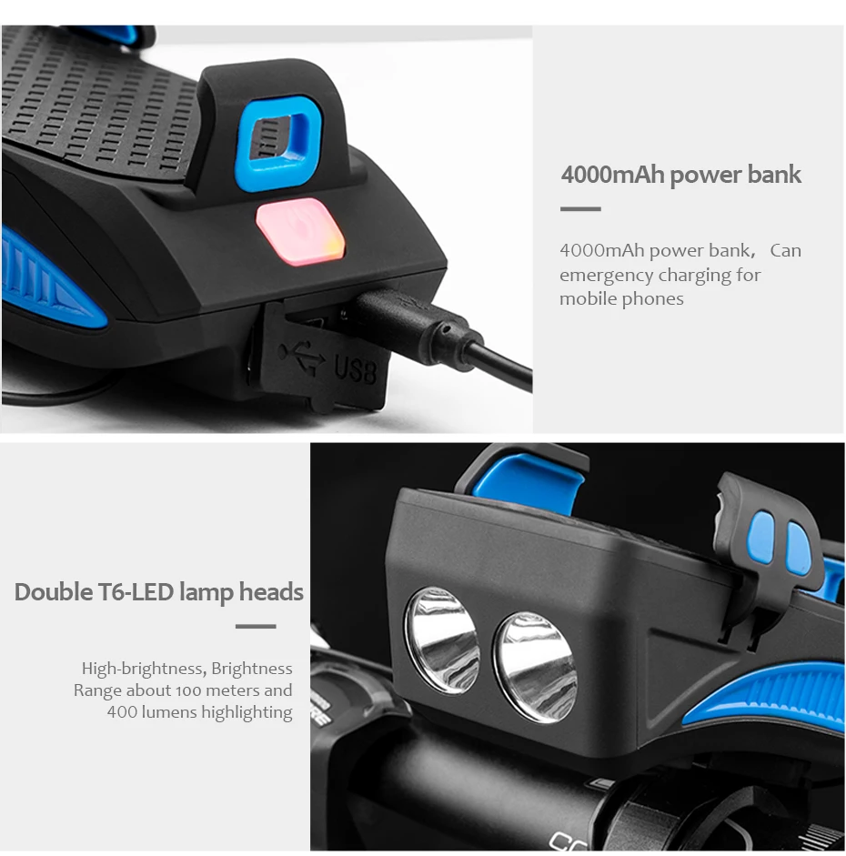 Cheap CoolChange Bike Light Cycling Alarm Bell Smart phone Mount Stand Bicycle Lamp Stand 2000/4000mAh Power Bank Bicycle Front Light 19