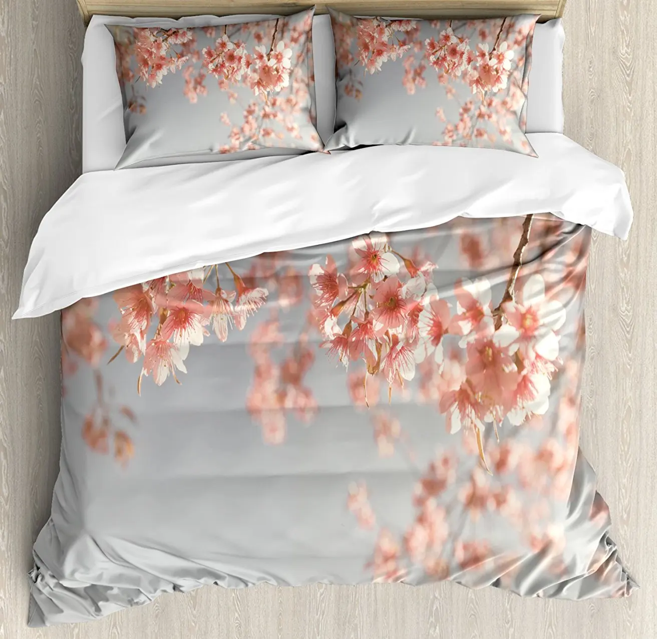 Duvet Cover Set , Japanese Scenery Sakura Tree Cherry Blossom Nature