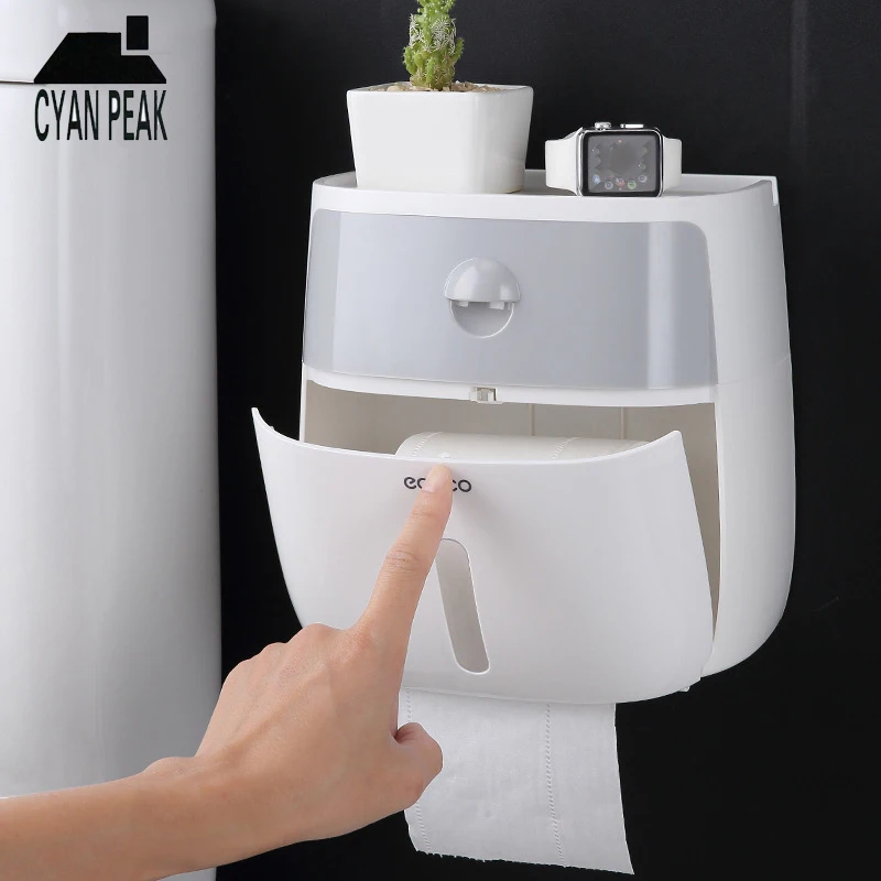

Bathroom Waterproof Wall Mounted Storage Box Plastic Bath Toilet Paper Holder Double Layer Tissue Box Dispenser Paper Rack Tools