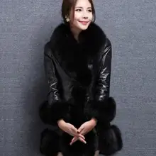 S/4Xl женские осенне-зимние куртки из искусственной кожи с мехом в стиле пэчворк длинные женские повседневные кожаные пальто размера плюс K455