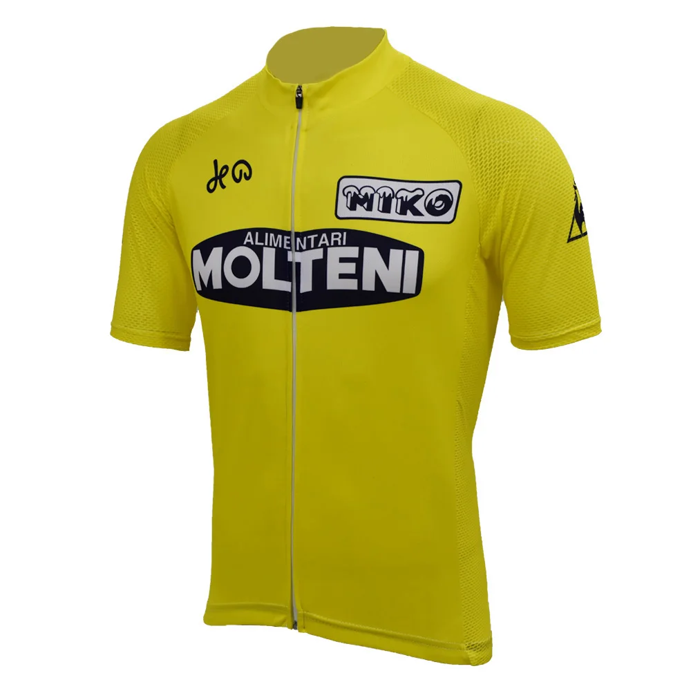 Molteni Велоспорт Джерси Желтые летние мужские с коротким рукавом Ретро