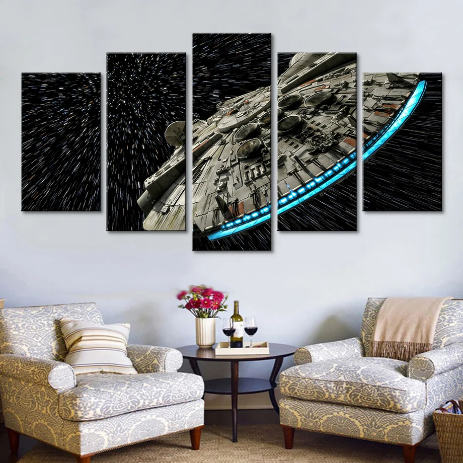 

Modern Wall Art Pictures Home Decor Posters 5 Panel Star Wars Destroyer Millennium Falcon Living Room HD Printed Painting Frame