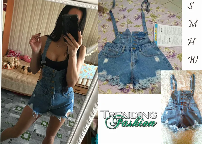 The new college wind denim strap shorts female summer hole loose Korean students was thin sling tide (25)