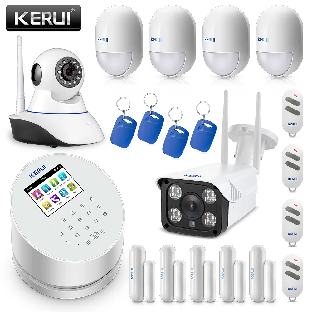 Оригинальный KERUI W2 WIFI GSM PSTN система охранной сигнализации умный дом с IP камерой RFID