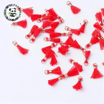 

Cotton Tassel Pendant Decorations, with Unwelded Iron Jump Rings, Golden, Red, 10~16x2mm, Hole: 1.5mm