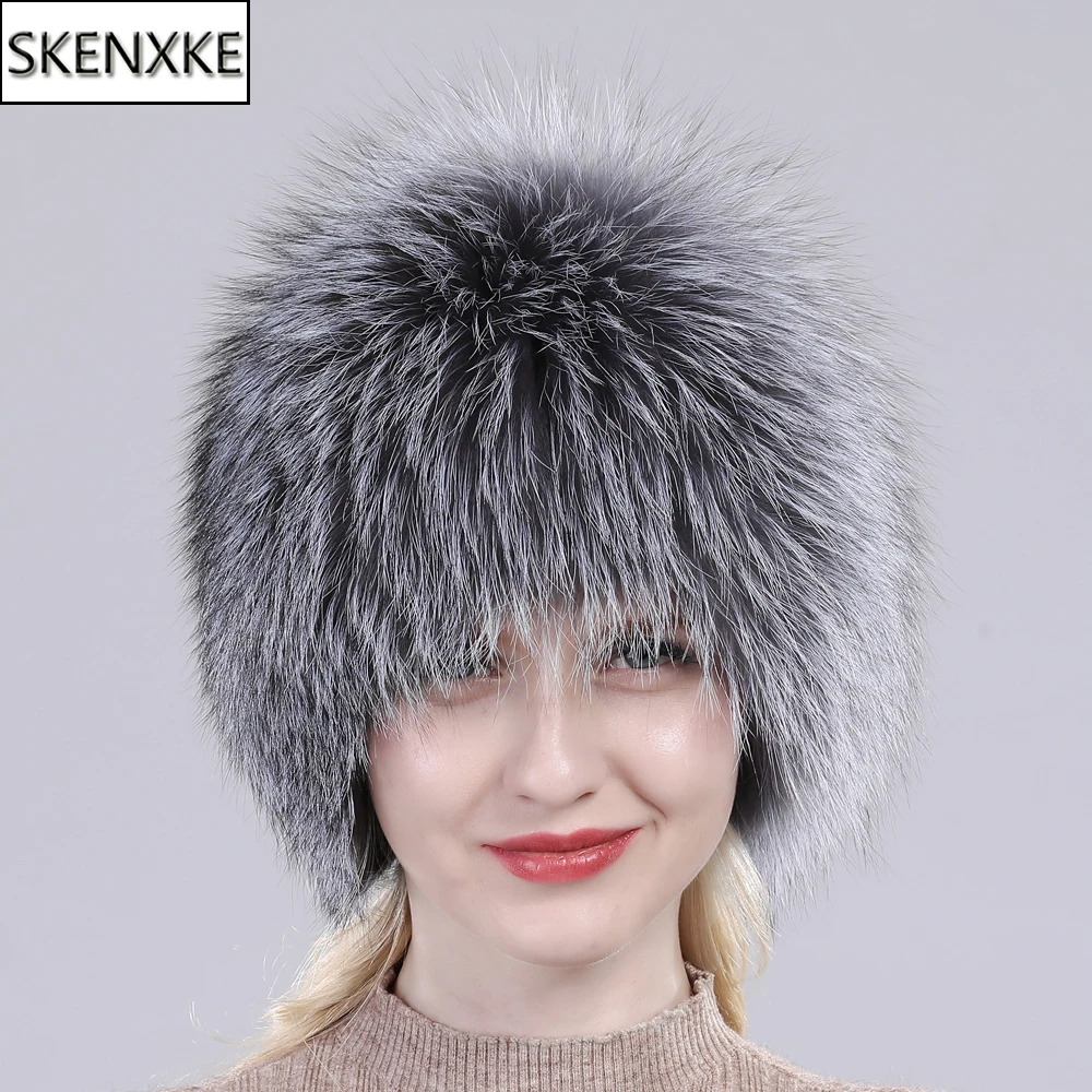 

2019 Hot Sale 100% Natural Real Fox Fur Women Winter Hat Knitted Real Fox Fur Bomber Hats Fashion Warm Real Fox Fur Bomber Cap