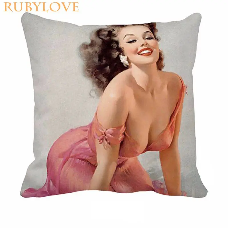 

Vintage Retro Sexy Lady Pinup Girl Poster Print Canvas Car Decorative Throw Pillowcase Pillow Case Cushion Cover Sofa Home Decor