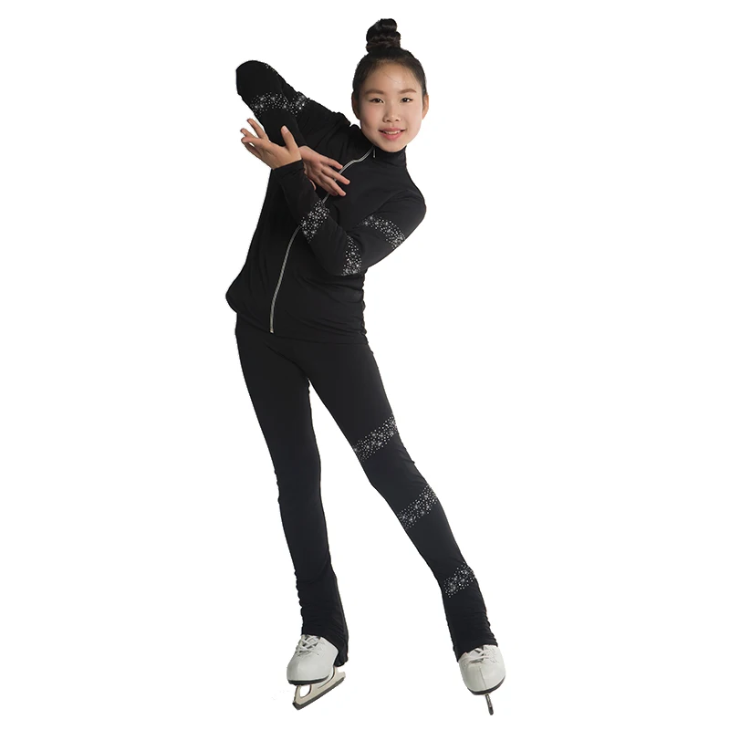 Индивидуальные костюмы для фигурного катания куртка и брюки длинные брюки для девочек женские тренировочные Patinaje Катание на коньках теплая гимнастика 16