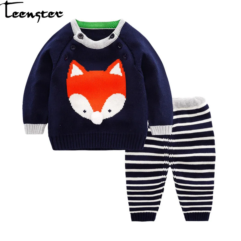 Baby Girl Winter Clothes Knitted 2018 Autumn Boy Sweater Long Sleeve Newborn Jacquard weave Knit Cartoon Fox Infant Embroidery