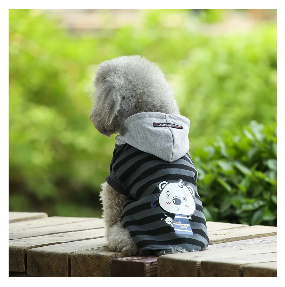2018 Pet Dog Coat Jacket Autumn&Winter Dog Clothes For Small Medium Dogs Thick Cotton Coat Black Striped Bear Pattern Hoodie XXL 311