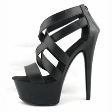 Черные Соблазнительные сандалии на очень высоком каблуке 15 см в римском стиле; модельная танцевальная обувь для подиума