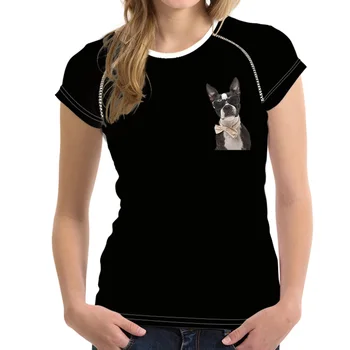 

NOISYDESIGNS Cute Boston Terrier Dog Print Girl Summer Short Sleeve T Shirts Stylish Women T-shirts Breathable Fitness Top Tees