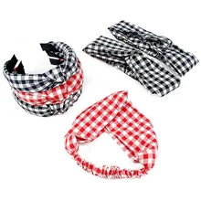 1 шт. лента для волос для девочек, маленькая свежая клетчатая эластичная лента для волос с кроличьими ушками, милые аксессуары для волос G0407