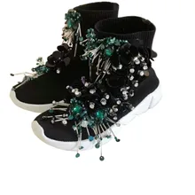 Вышитое блестящим бисером черные носки с кисточками женские вязаные ботильоны высокие кроссовки повседневная обувь на заказ кроссовки WK92