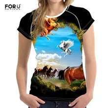 Forudesigns/3D печатных Crazy Horse смешные футболки Для женщин футболка короткий рукав Crossfit круглым вырезом Футболки женский Костюмы Спортивная