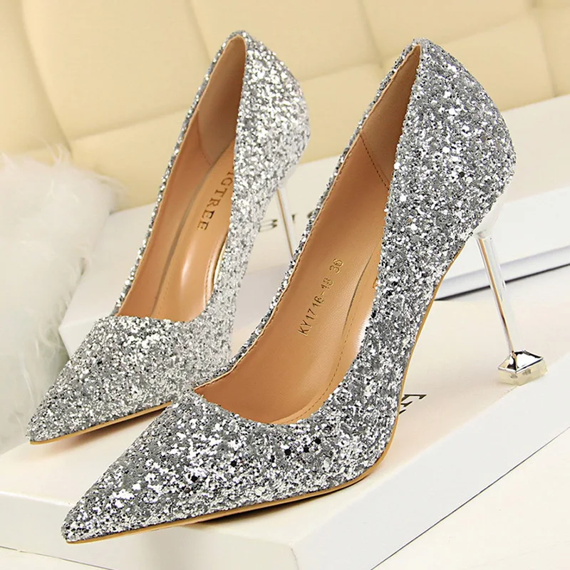 Шикарные женские туфли лодочки с блестками на очень высоком каблуке Scarpe Donna для