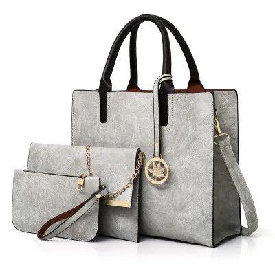 Новинка, набор женских сумок, 3 шт, кожаная сумка, женские большие сумки-тоут, женская сумка через плечо, сумка-мессенджер, кошелек, сумка - Цвет: Светло-серый