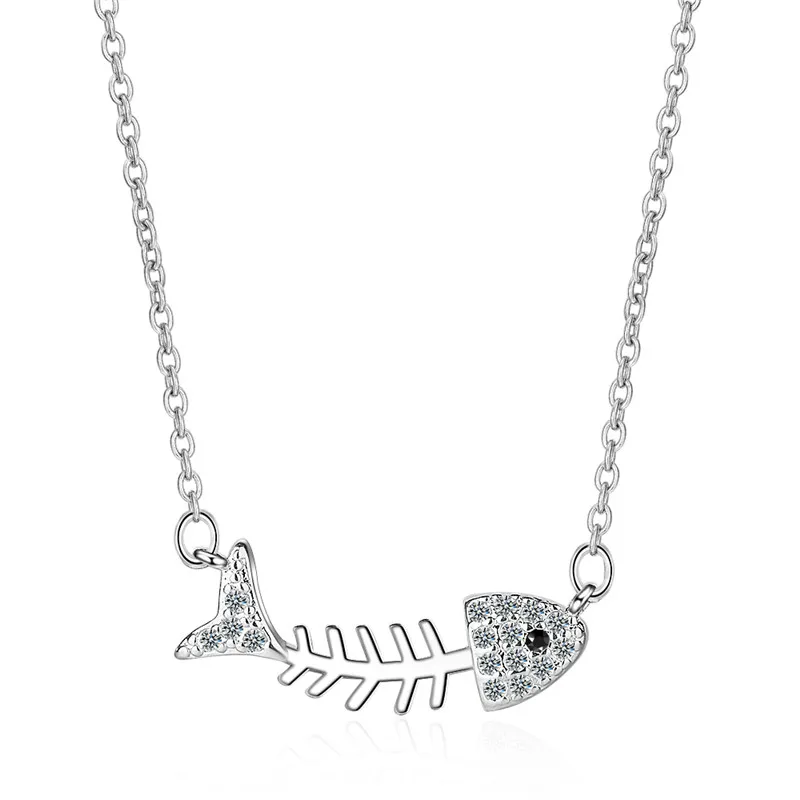 

Everoyal Unique Crystal Fish Pendant Necklace Girls Jewelry Charm Silver 925 Women Clavicle Necklace For Lady Birthday Gift
