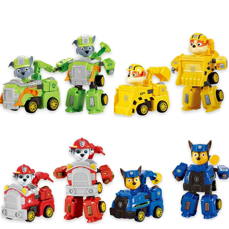 

New Paw Patrol Toy Car Robot 2-in-1 Deformation Set Robot Ryder Action Figure Anime PVC Model Toy for Children Birthday Gift