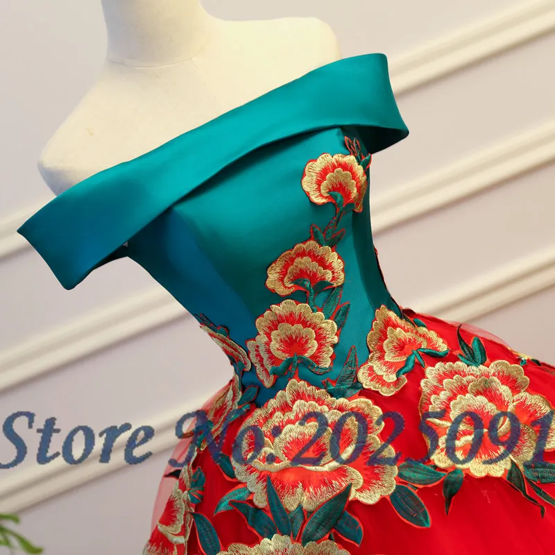 New Off The Shoulder Red Quinceanera Dresses Tulle With Appliques Masquerade Ball Gown Sweet 16 Dress Vestidos De 15 Anos