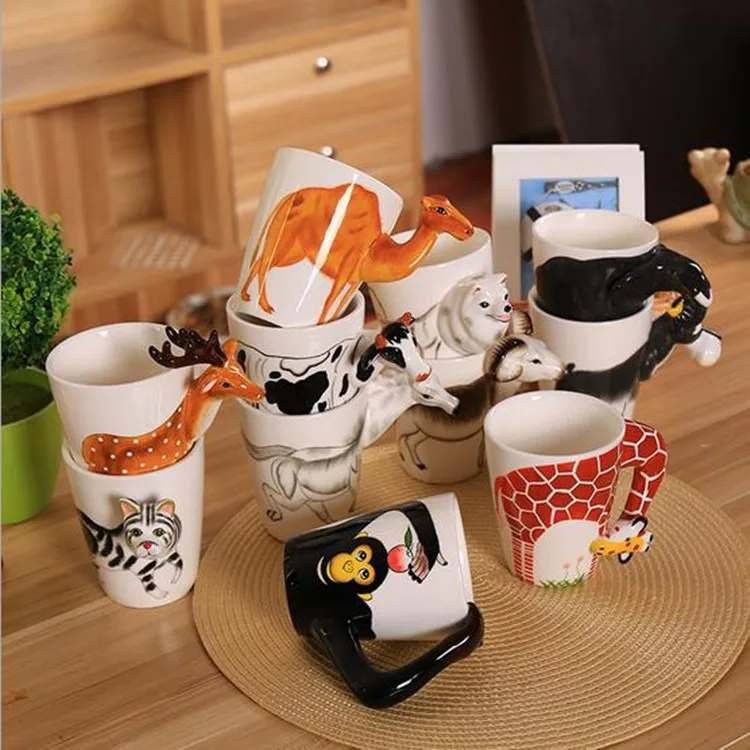 Керамическая кружка для кофе молока чая 3D животное ручная роспись олень жираф