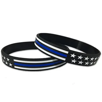 

100pcs United States American USA America flag red blue white thin line silicone rubber bracelet wristband