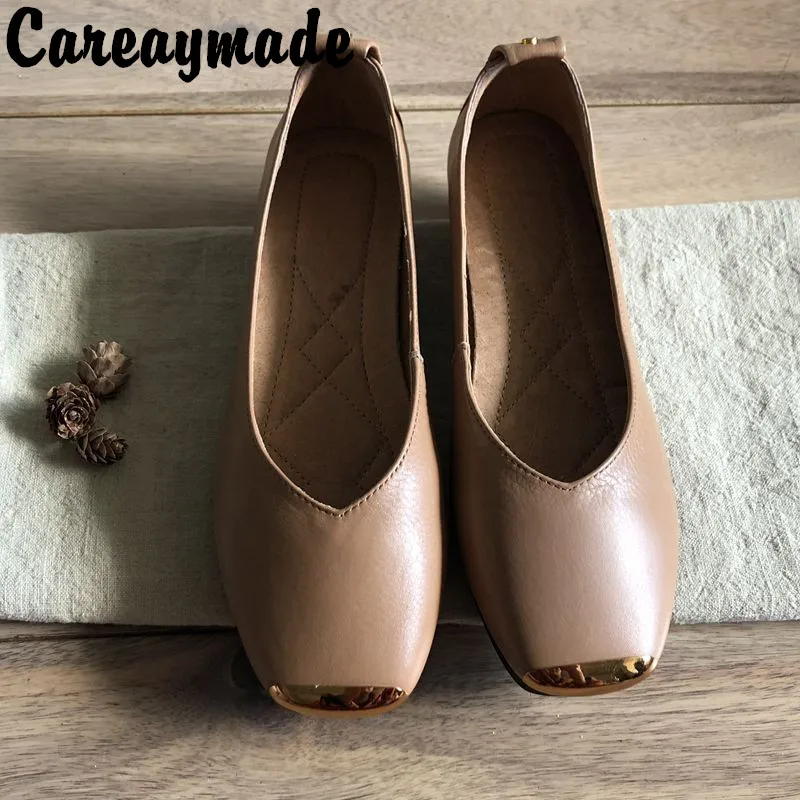 

Careaymade-New flat-heeled shallow simple flat-heeled soft cowhide, lazy women's single shoes,pure handmade shoes,2 colors