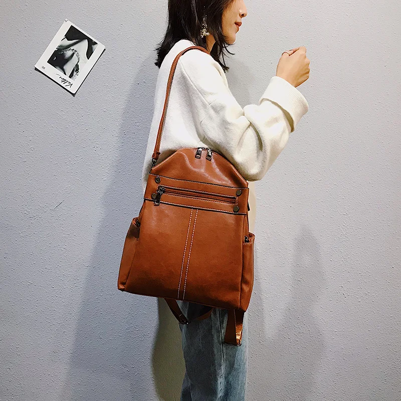 Fashion Women Rivet Backpack Pu Leather Female Backpacks School Backpack For Teenage Girls Female single shoulder bags Mochila (2)
