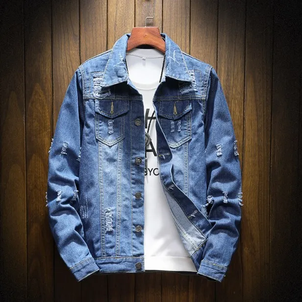 Brand Solid Blue Oversied Jacket Men Hip Hop Casual Slim Fit Jean ...