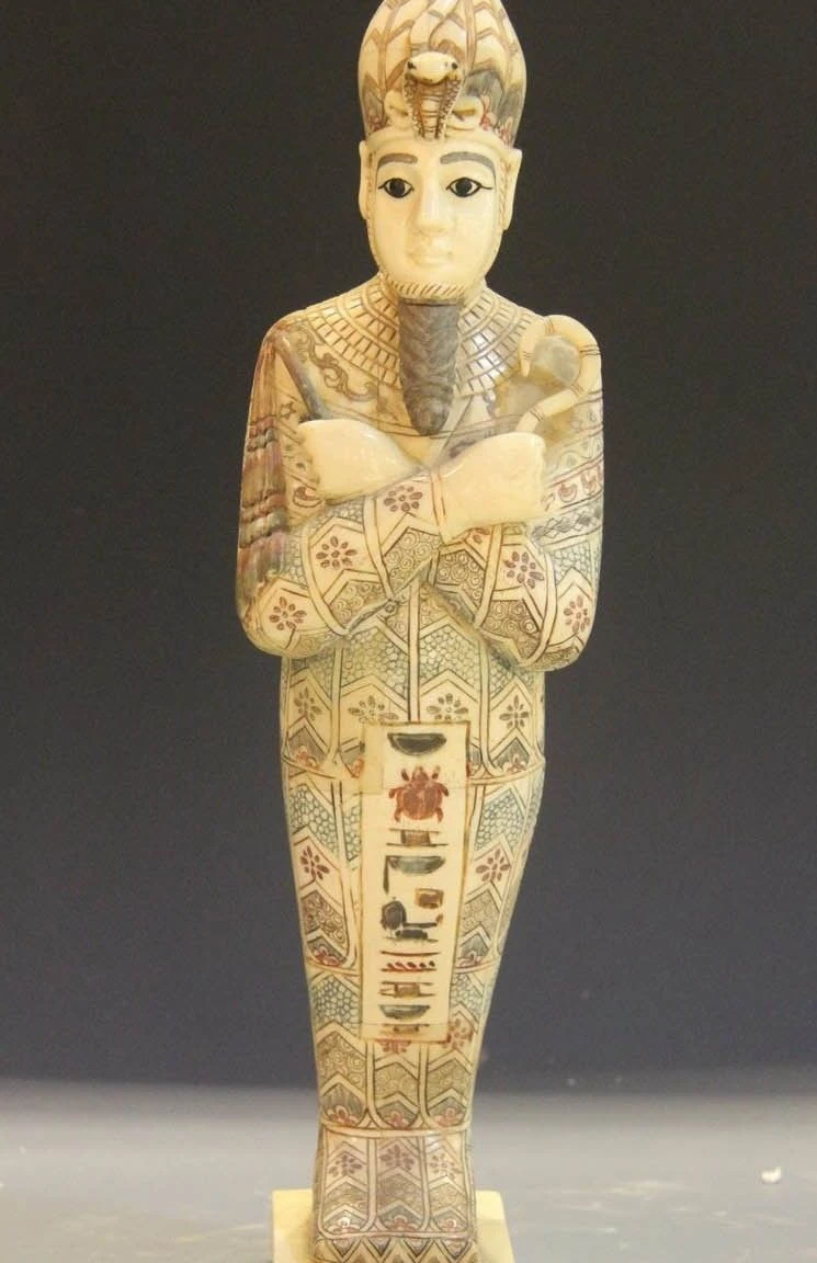 

Chinese Cattle Bone Handmade Painted Carved Ancient Egypt Pharaoh Snake Statue
