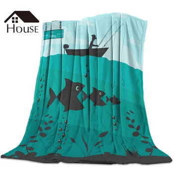 

BIGHOUSES Throw Blanket Go fishing Throw Blanket Soft Warm Microfiber Blanket Flannel Blanket