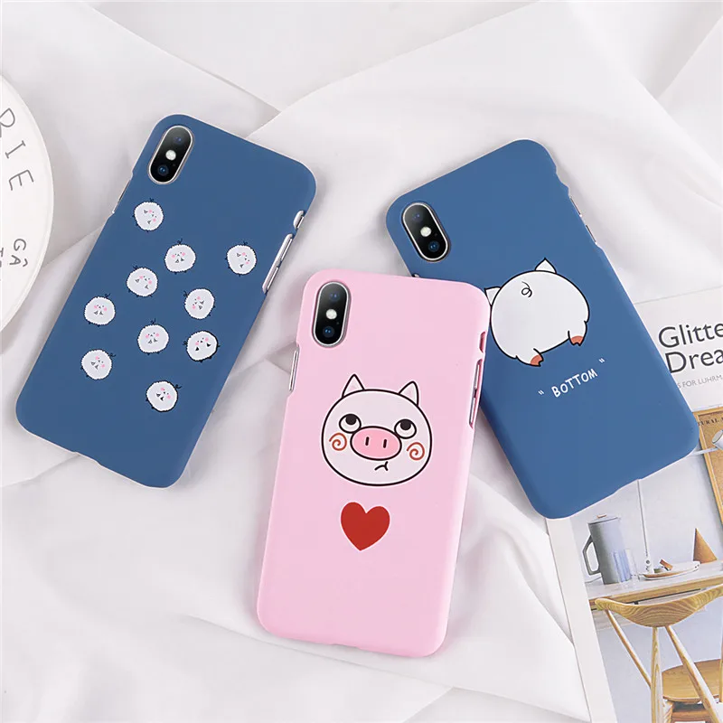 

KJOEW Letter Phone Case For iPhone XS Max XR 7 8 6 6s Plus Cartoon Cute Pig Animal For iPhone Hard PC Silicone Back Cover Case