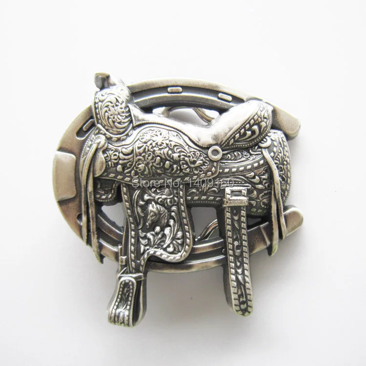 Men Belt Buckle Silver Plated Western Saddle Horse Shoe Belt Buckle Gurtelschnalle Boucle de