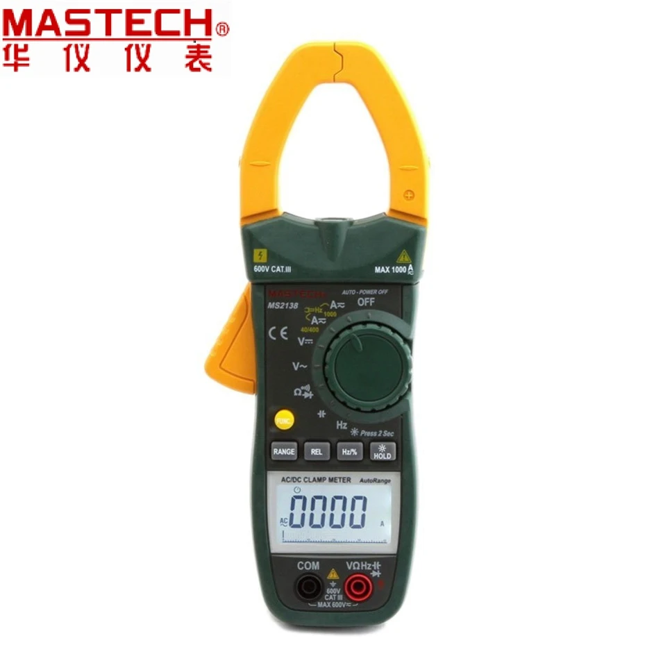 

2017 New MASTECH MS2138 AC DC Voltage Current Clamp Meter (0-1000A)/Hz Duty Cycle Cap Tester Auto Range