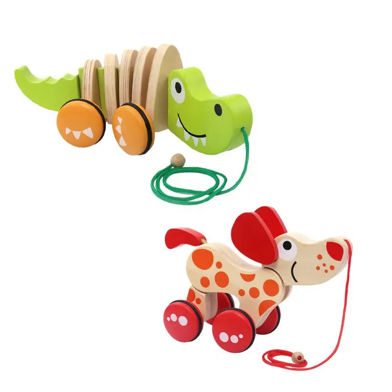 

Wooden Cute Cartoon Animal Shape Pull Toy Children's Toy Car Early Education Puzzle Tractor