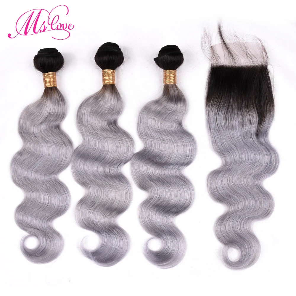 

Ms Love Hair Ombre Grey Bundles With Closure Body Wave Pre Colored Peruvian Human Hair Bundles With Closure Remy Hair Bundles