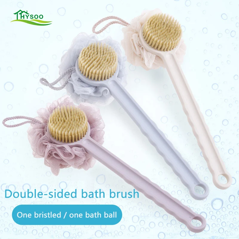 Double sided long handle bath ball soft hair bathing back brush bath