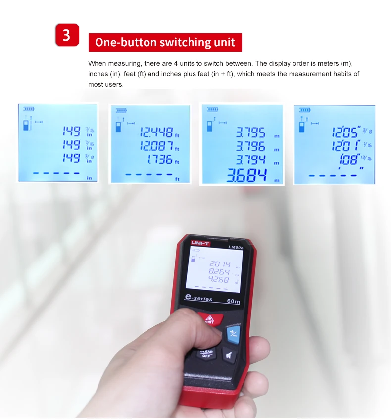 UNI-T 45 м 50 м 60 м лазерный дальномер цифровой лазерный дальномер линейка строительный рулетка большой ЖК-дисплей подсветка