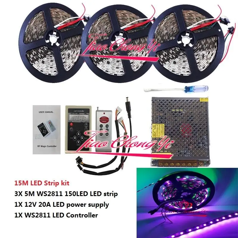 DC12V WS2811 RGB Адресуемая Светодиодная лента IP20+ RF беспроводной контроллер+ комплект питания