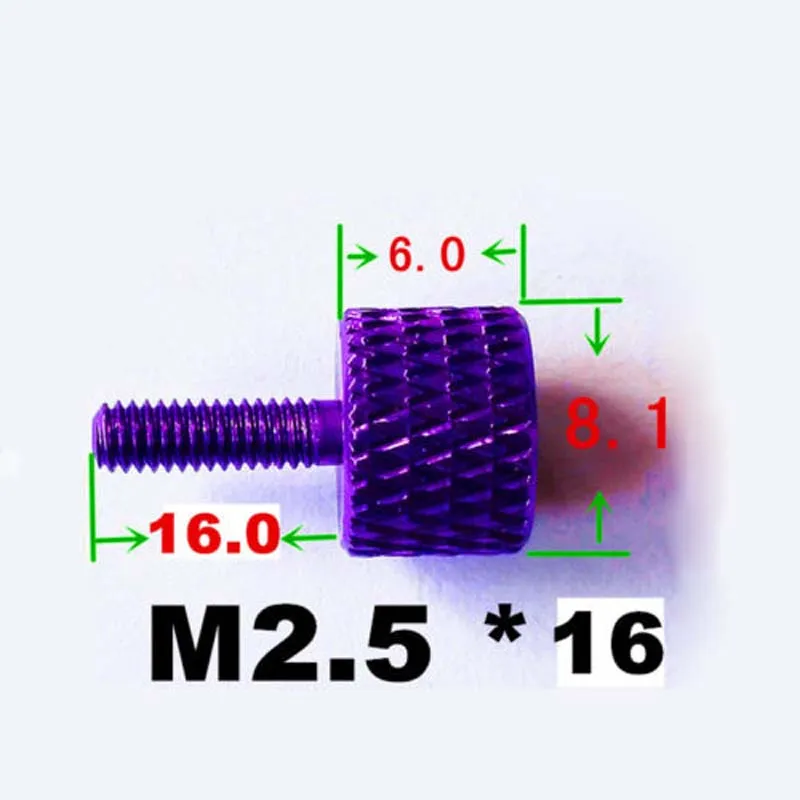 M2.5x4//8mm Multicolour Thumb Screws Knurled Adjust Bolts Aluminum alloy 5Pcs