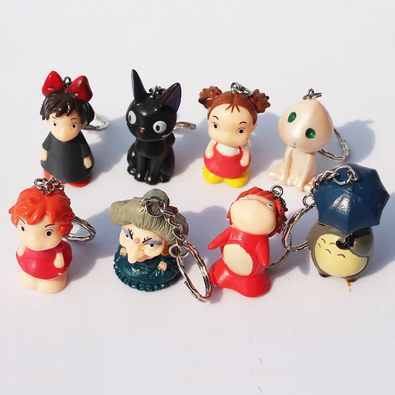 

8pcs/set Anime Hayao Miyazaki My Neighbor Totoro KiKis Delivery Service Ponyo Keychain Pendant Key Ring Free Shipping