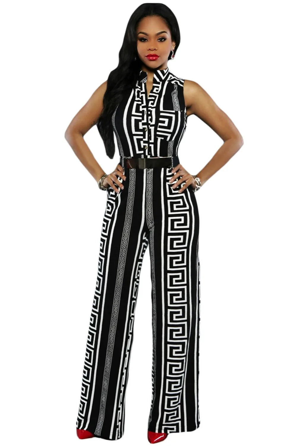 Women Wide Leg Jumpsuit Overalls 2017 Long Trousers Outfits Fashion Women Black Print Gold