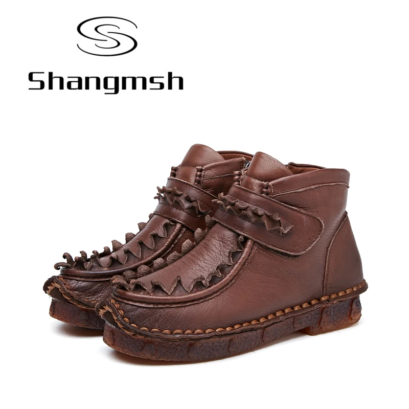 

Shangmsh Genuine Leather Women Boots Winter Women's Boots Ankle Boots Warm Soft Botines Mujer Casual Flat Shoe Handmade S