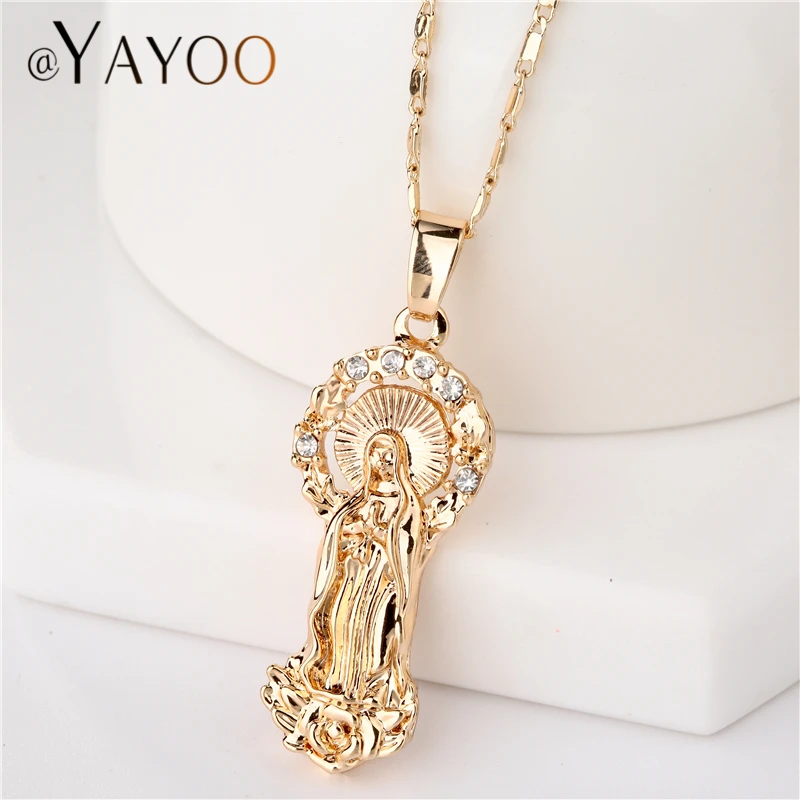 AYAYOO Иисус, Дева Мария ожерелье богини и кулон для женщин рождественские подарки оптом золотой цвет католические христианские ювелирные изделия