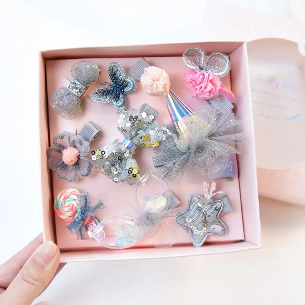 

Kids 10 Pcs/Set Gift Box Hair Clips Girls Laser Sequin Barrette Children Party Bling Hair Accessories Hairclip Cute Hairpins