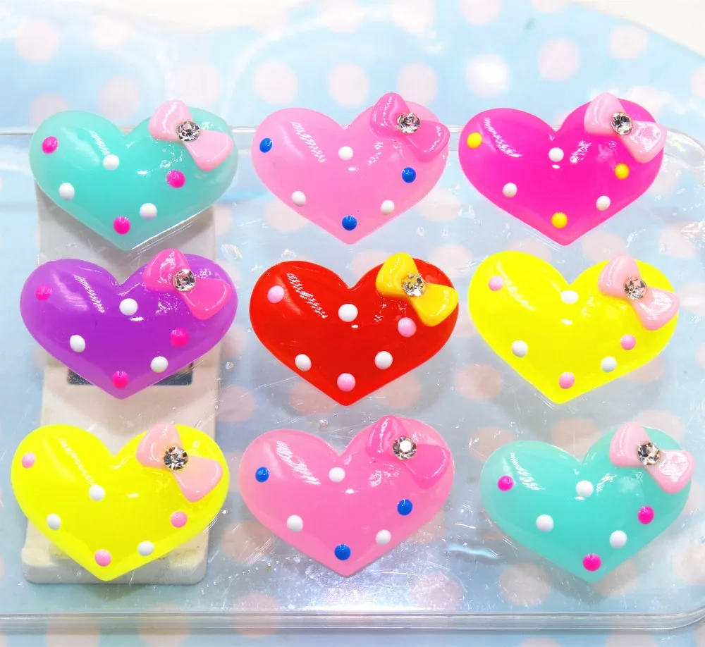 

50pcs/lot flat back resin heart with rhinestone mix color resin cabochons accessories 24*17mm