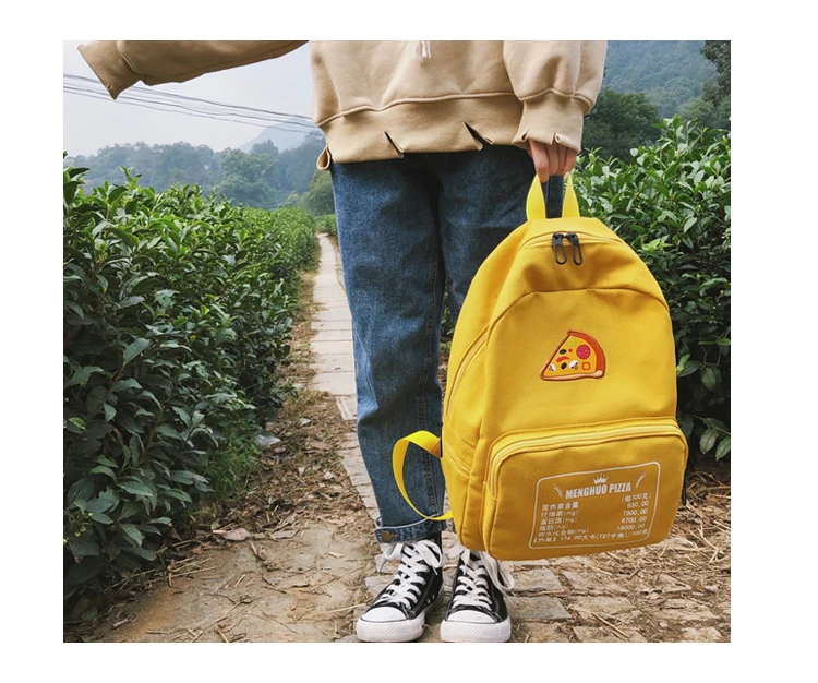 Pizza Embroidery Women Backpack for School Teenagers Girls Preppy Style School Bag Ladies Canvas Backpack Female Bookbag Mochila_10
